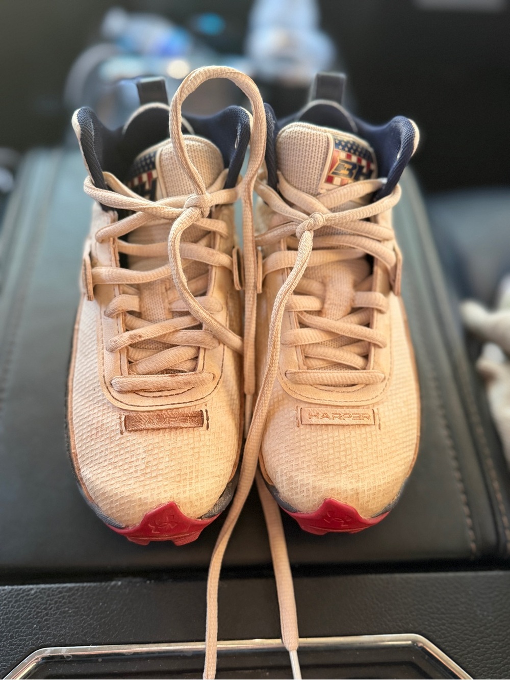 Under Armour Beige Kids Sneakers with Red Accent